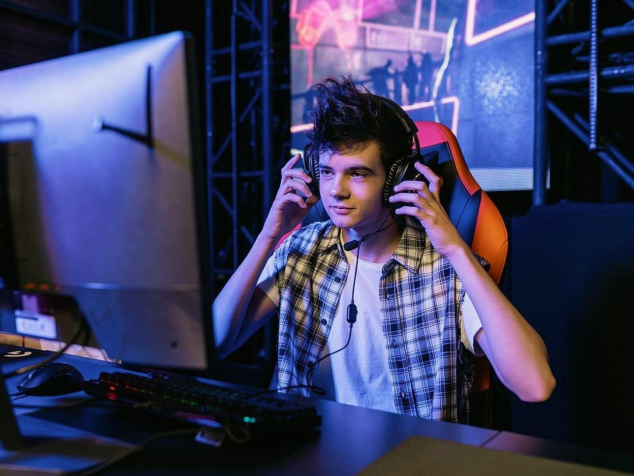 Streaming setup with gaming PC and broadcasting equipment